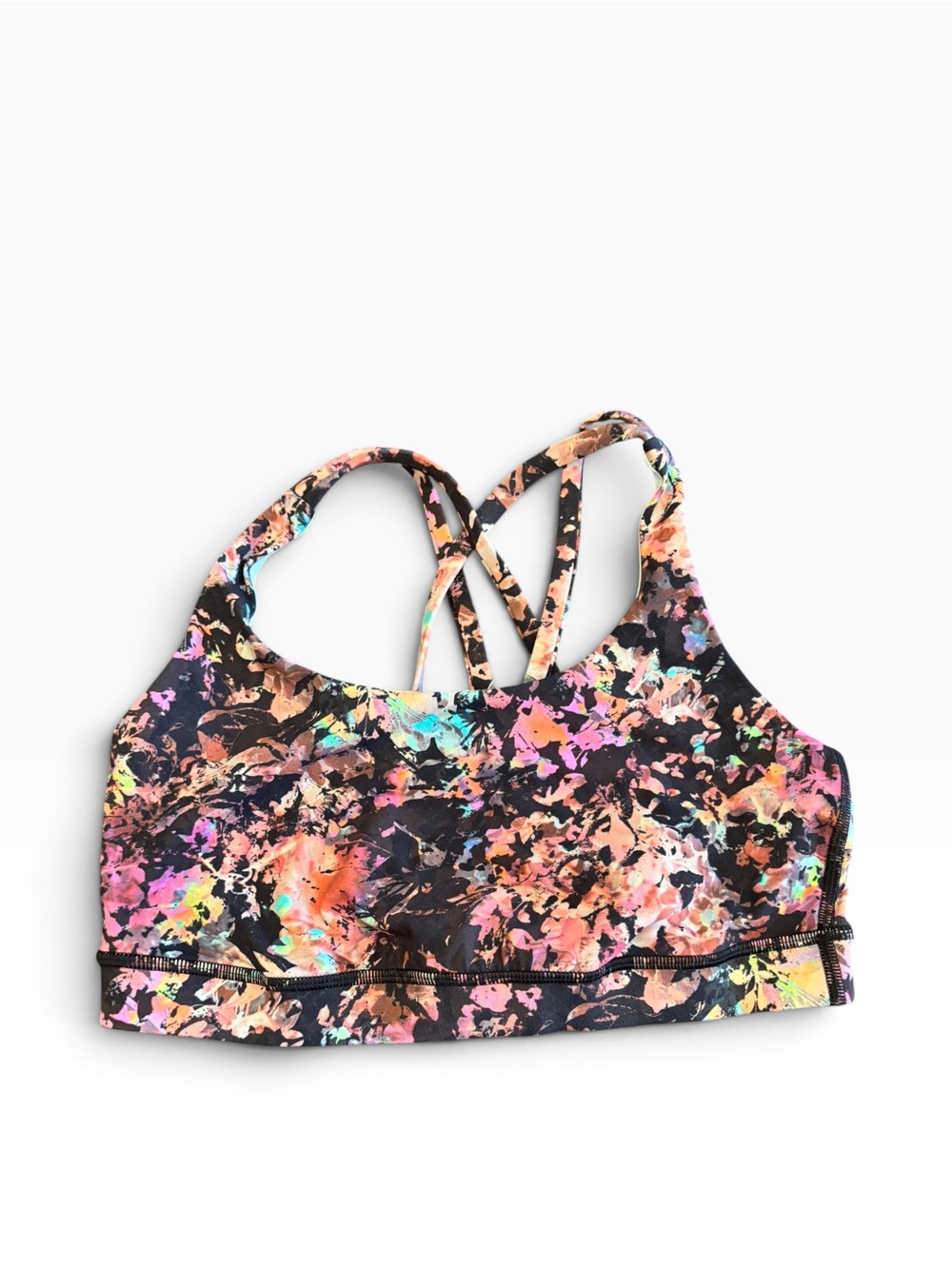 lululemon athletica Black Multi-Color Floral Strappy Energy Sports Bra